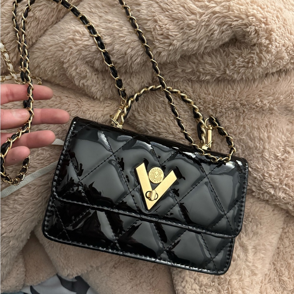 Valentino Orlandi Black Patent Crossbody Bag